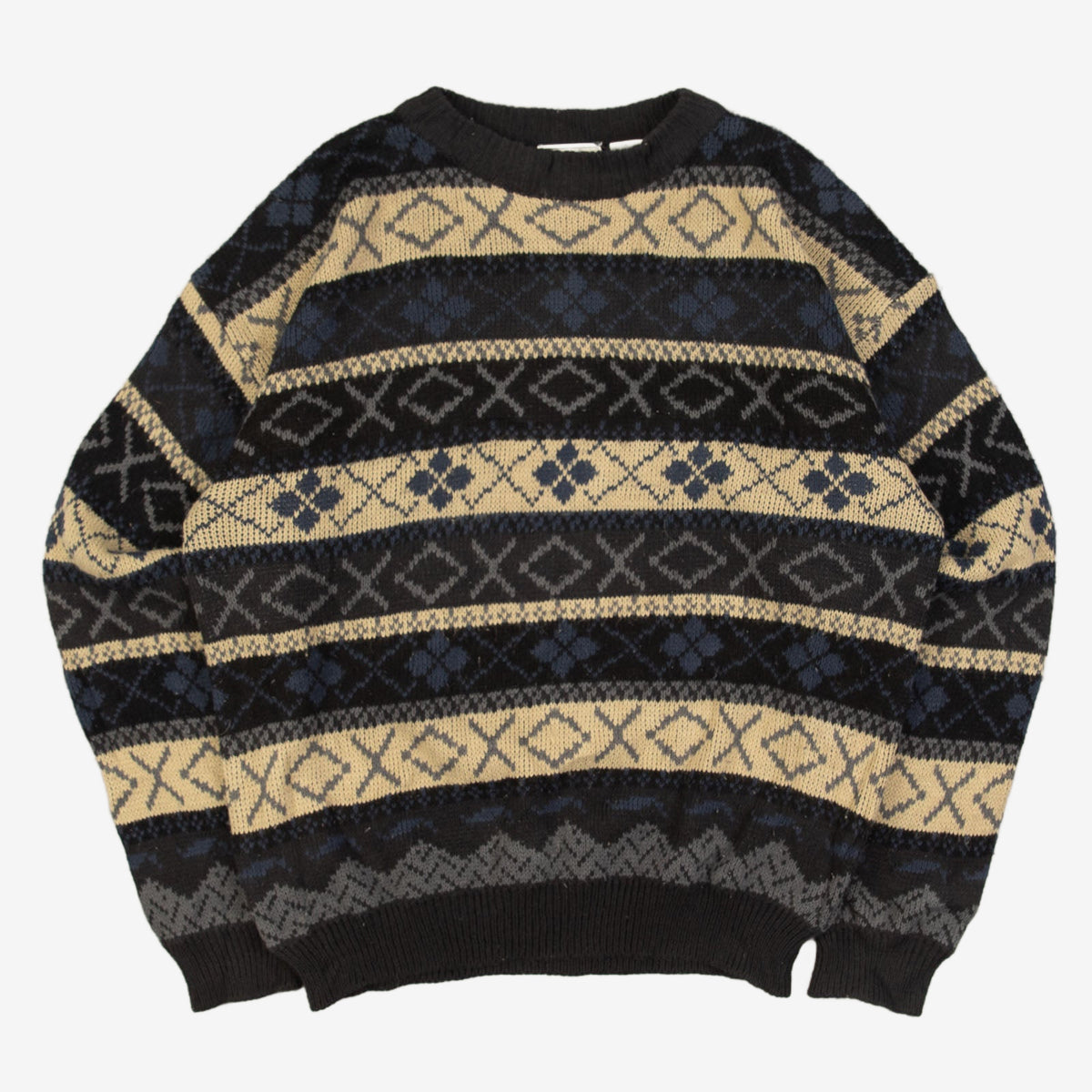 MEN'S VINTAGE 1990S SEARS PATTERNED KNITTED JUMPER - LARGE