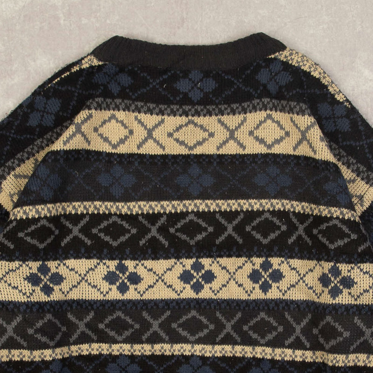 MEN'S VINTAGE 1990S SEARS PATTERNED KNITTED JUMPER - LARGE