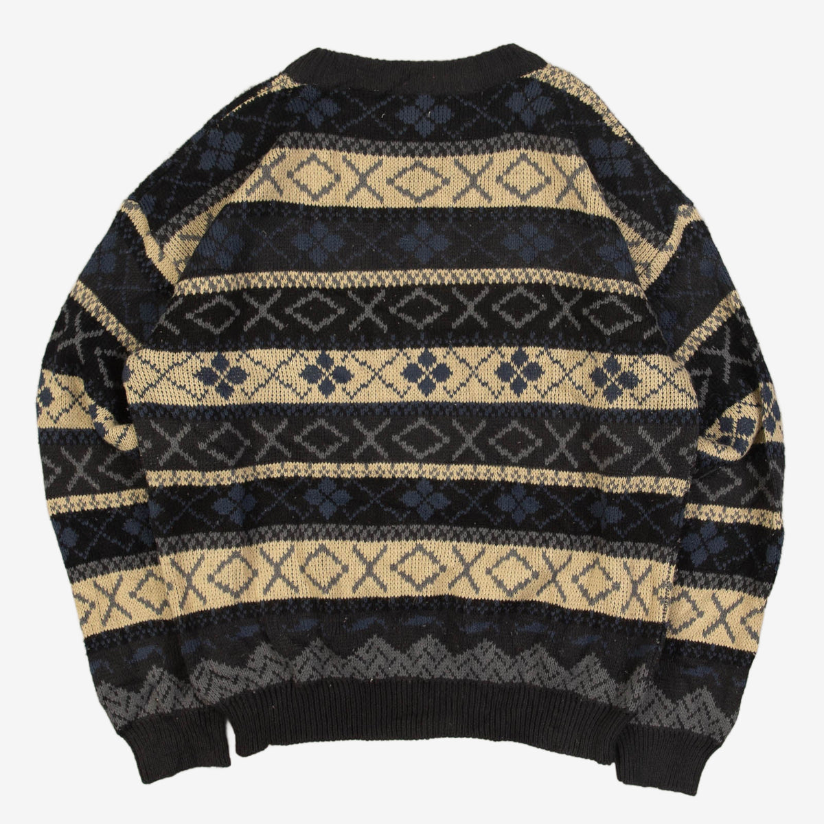 MEN'S VINTAGE 1990S SEARS PATTERNED KNITTED JUMPER - LARGE