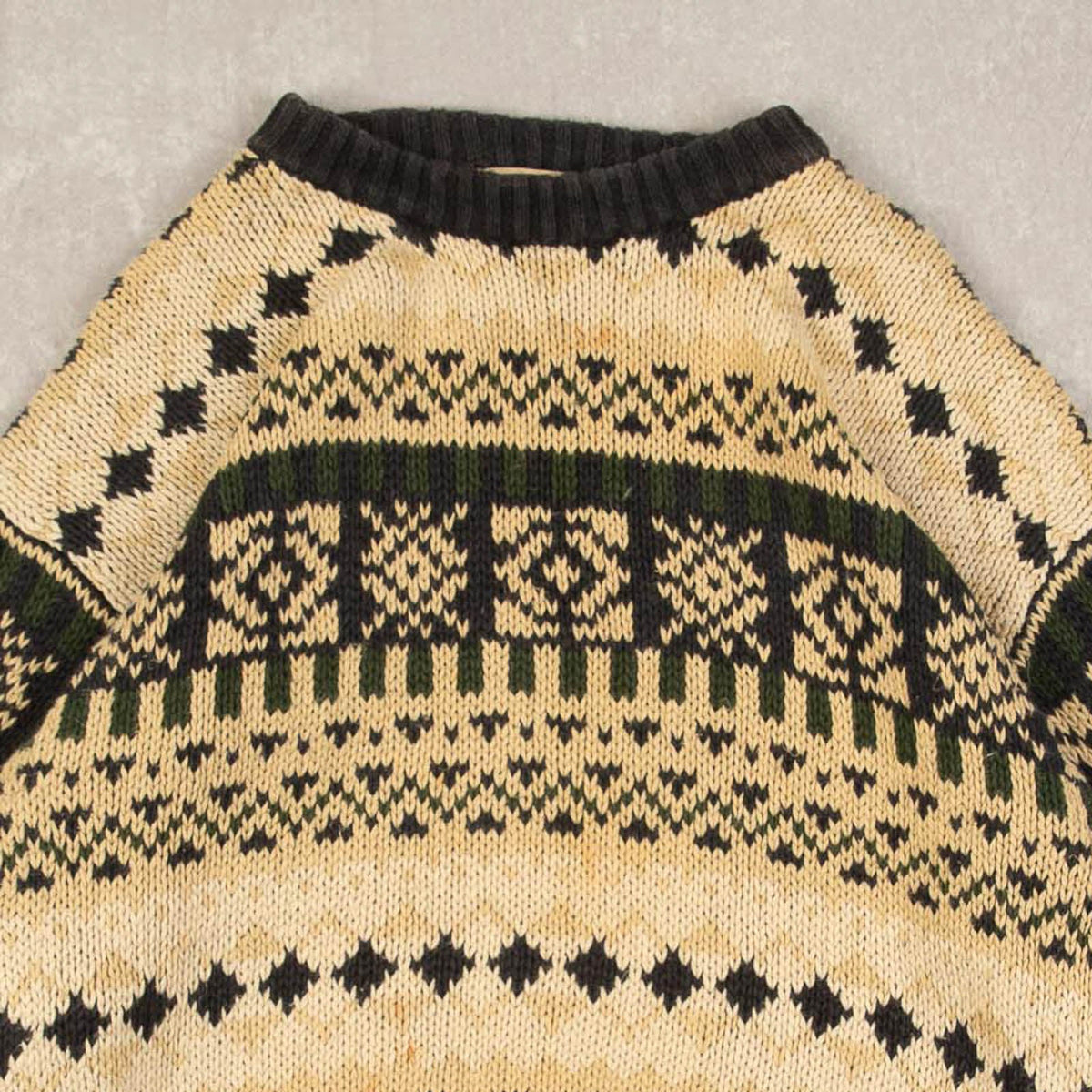 MEN'S VINTAGE 1990S HEAVY PATTERNED KNITTED JUMPER - LARGE