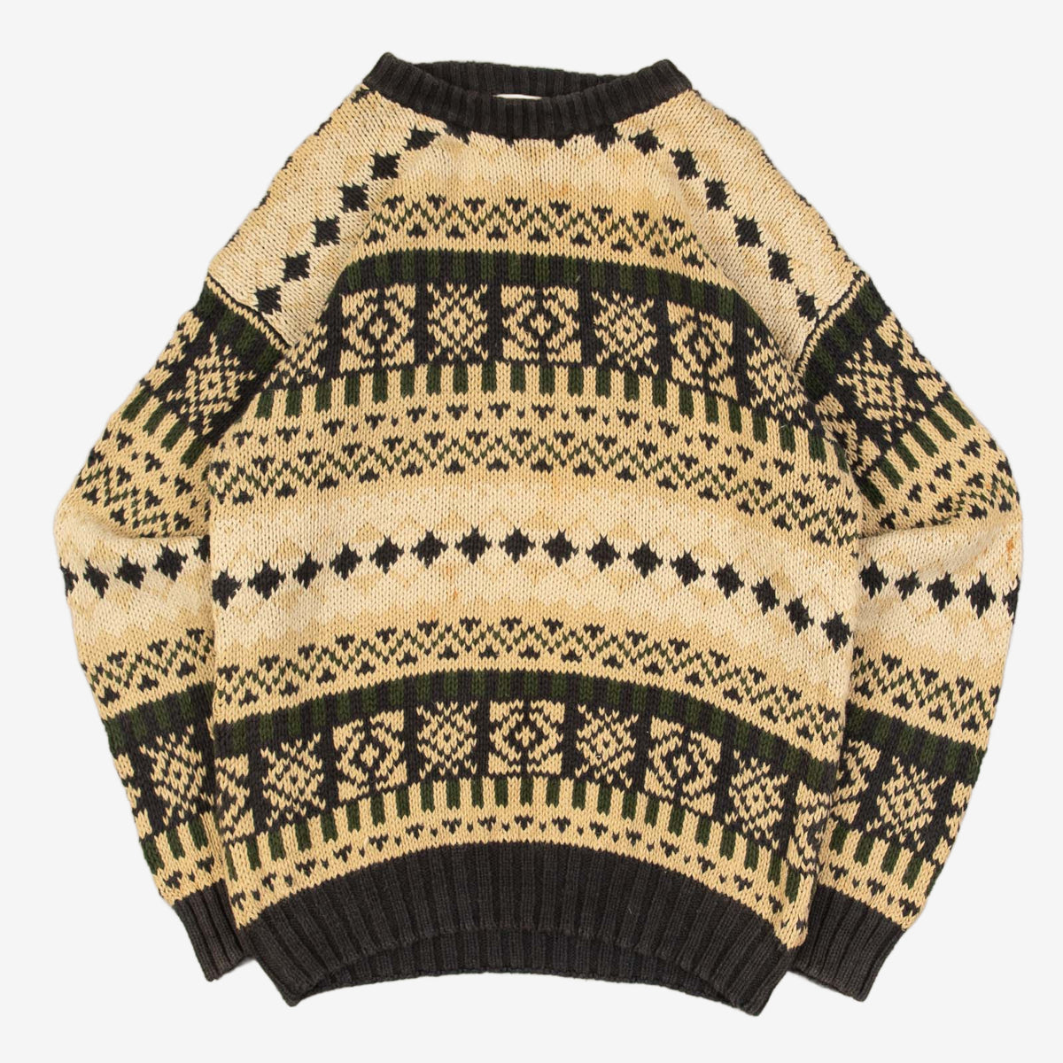 MEN'S VINTAGE 1990S HEAVY PATTERNED KNITTED JUMPER - LARGE