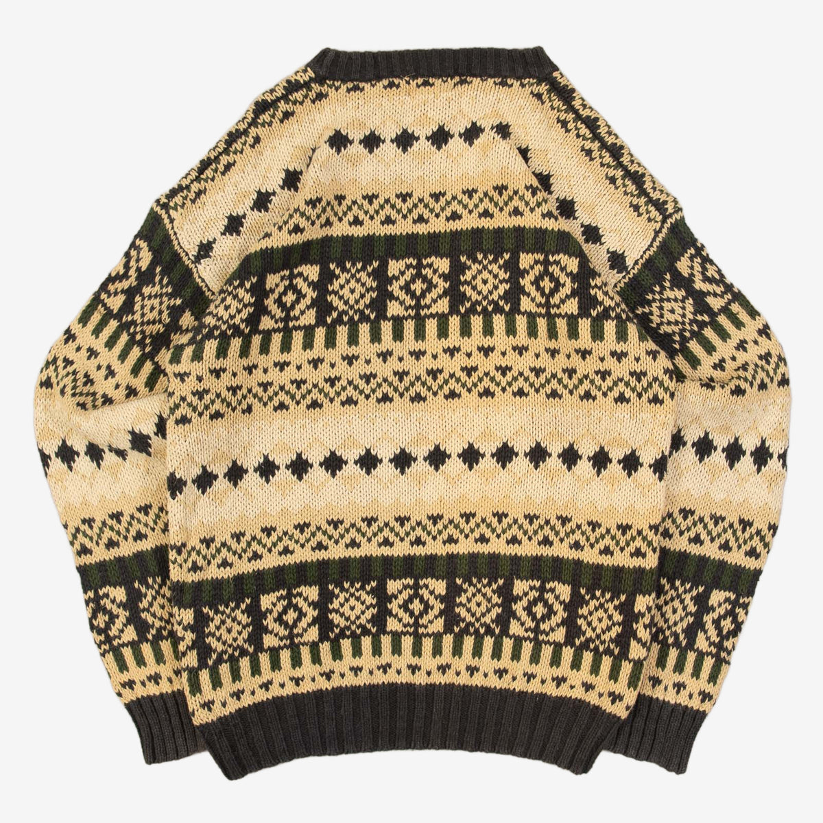 MEN'S VINTAGE 1990S HEAVY PATTERNED KNITTED JUMPER - LARGE
