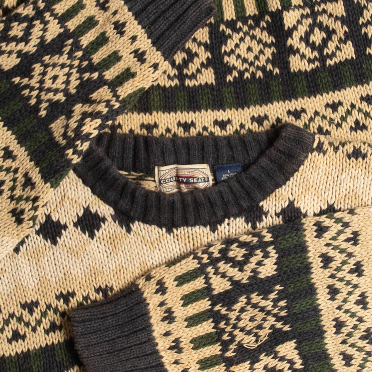 MEN'S VINTAGE 1990S HEAVY PATTERNED KNITTED JUMPER - LARGE