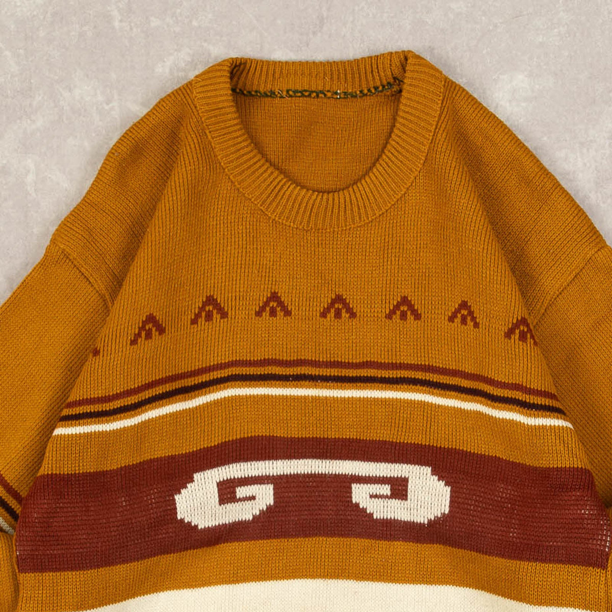 MEN'S VINTAGE 1980S PATTERNED KNITTED JUMPER - LARGE