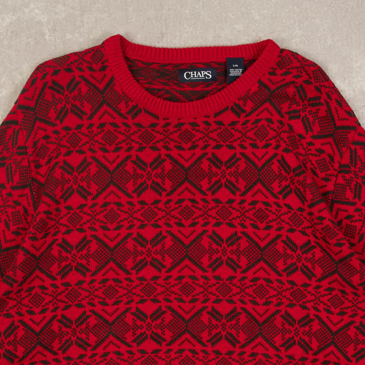 MEN'S VINTAGE CHAPS PATTERNED KNITTED JUMPER - LARGE