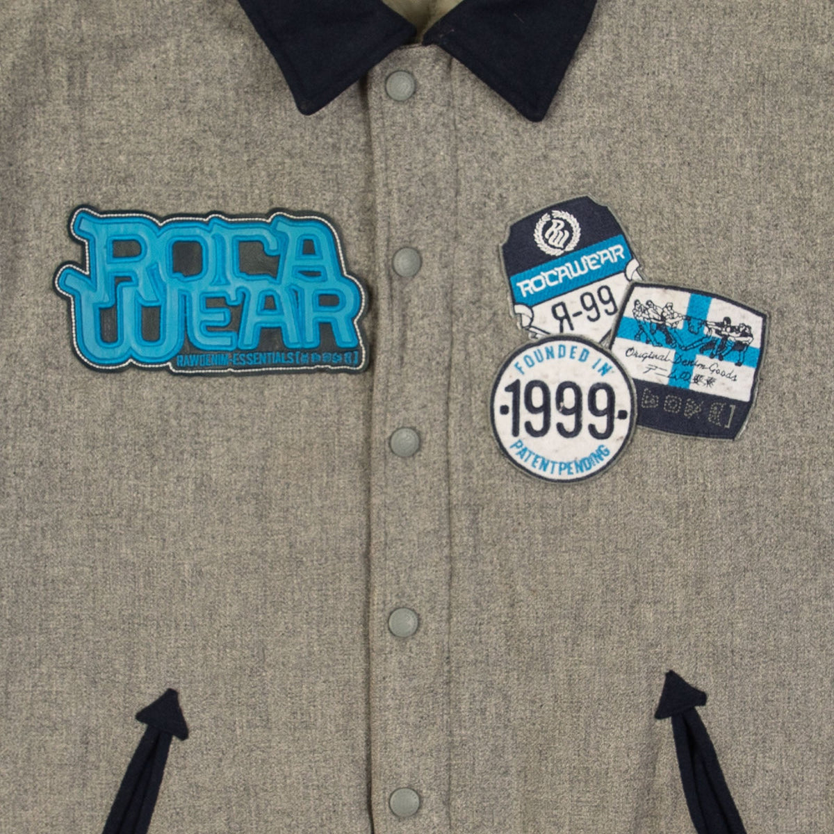 MEN'S VINTAGE 1990S ROCAWEAR PATCH VARSITY BOMBER JACKET - SMALL