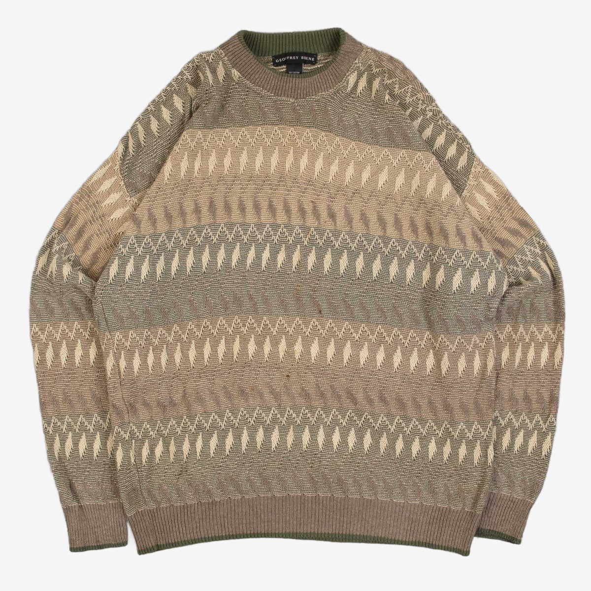 MEN'S VINTAGE 1990S STRUCTURED PATTERNED KNITTED JUMPER - LARGE