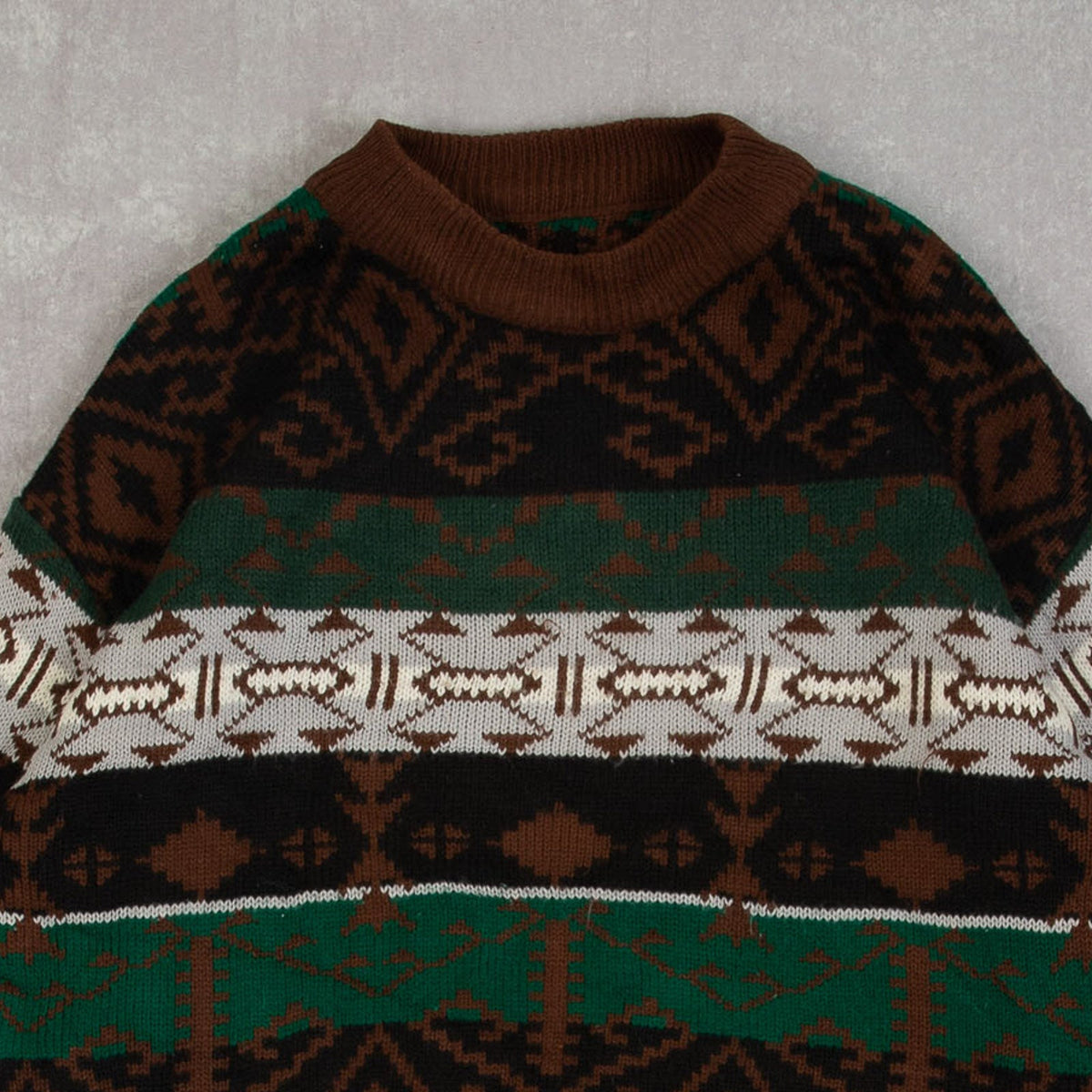 MEN'S VINTAGE 1990S PATTERNED KNITTED JUMPER - MEDIUM