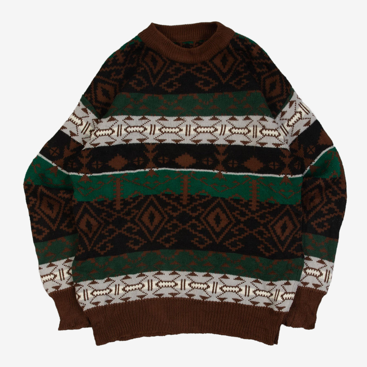 MEN'S VINTAGE 1990S PATTERNED KNITTED JUMPER - MEDIUM