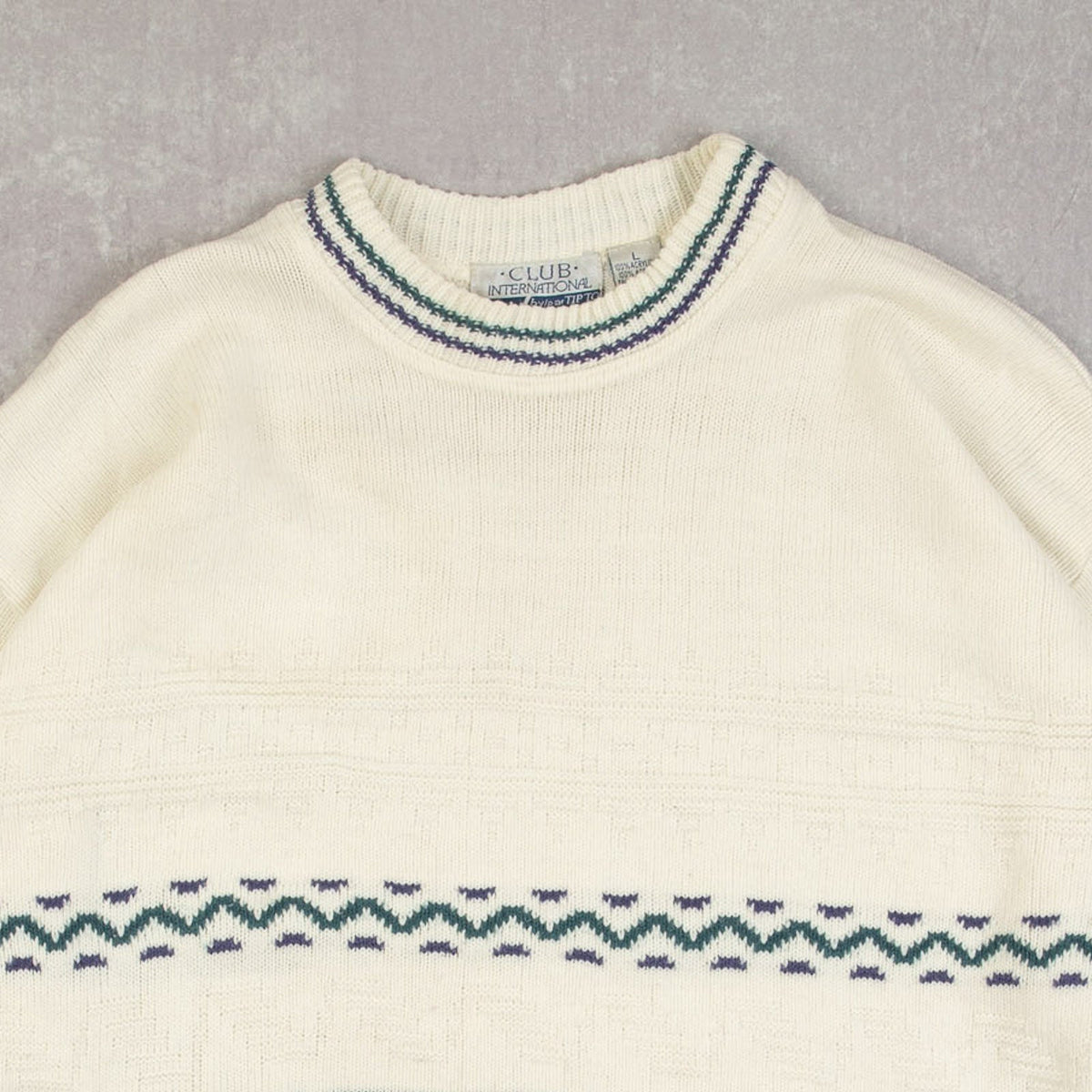 MEN'S VINTAGE 1990S STRUCTURED PATTERNED KNITTED JUMPER - LARGE