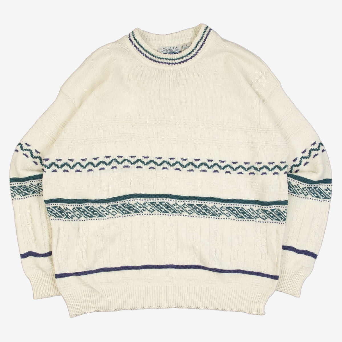 MEN'S VINTAGE 1990S STRUCTURED PATTERNED KNITTED JUMPER - LARGE