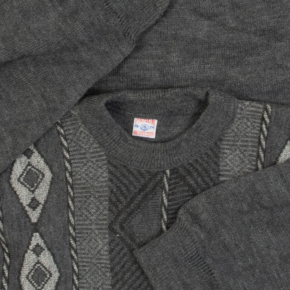 MEN'S VINTAGE 1990S PATTERNED KNITTED JUMPER - MEDIUM