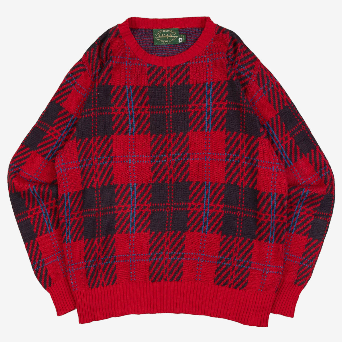 MEN'S VINTAGE 1990S CHECKED KNITTED JUMPER - MEDIUM