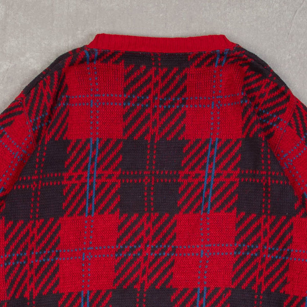 MEN'S VINTAGE 1990S CHECKED KNITTED JUMPER - MEDIUM