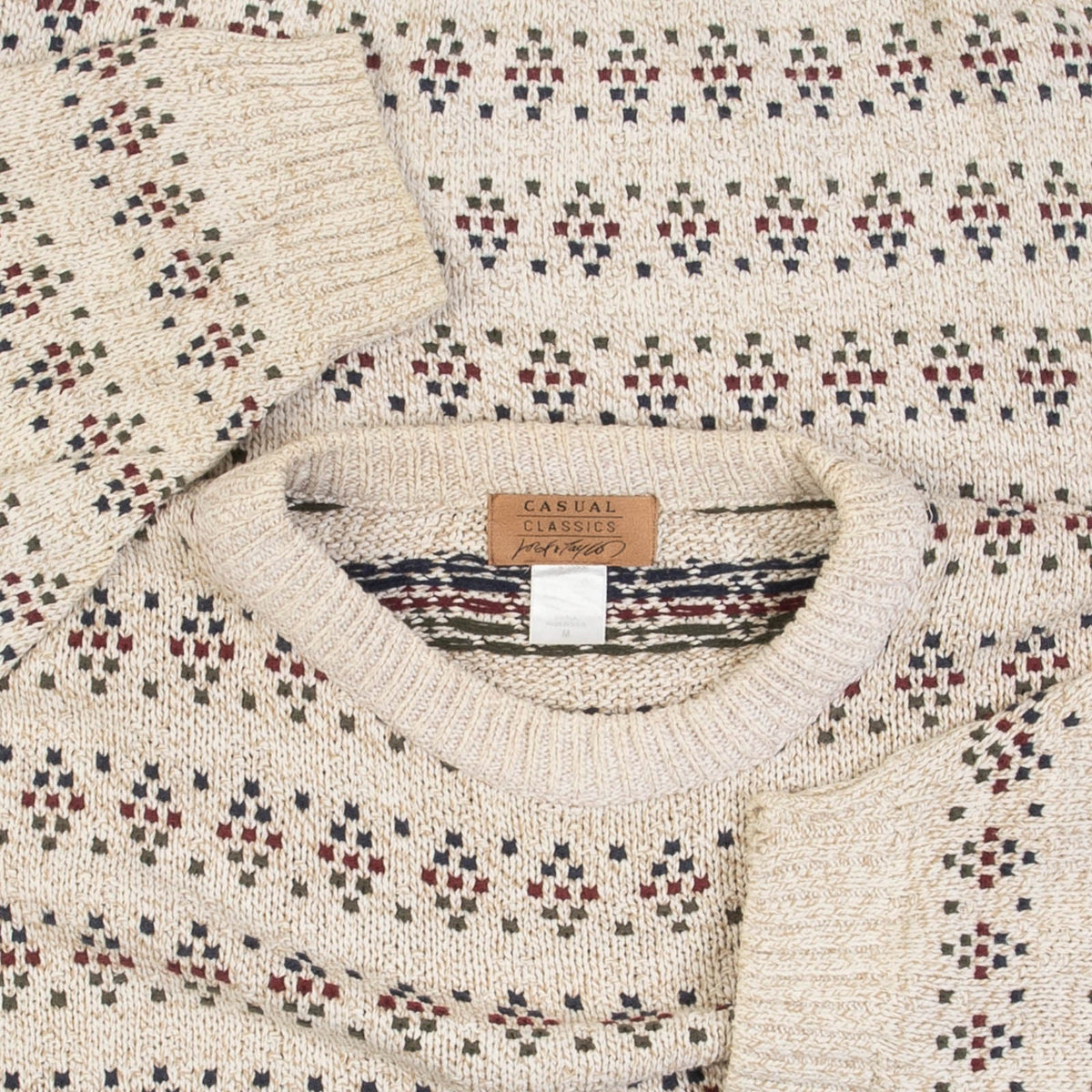 MEN'S VINTAGE 1990S PATTERNED KNITTED JUMPER - MEDIUM