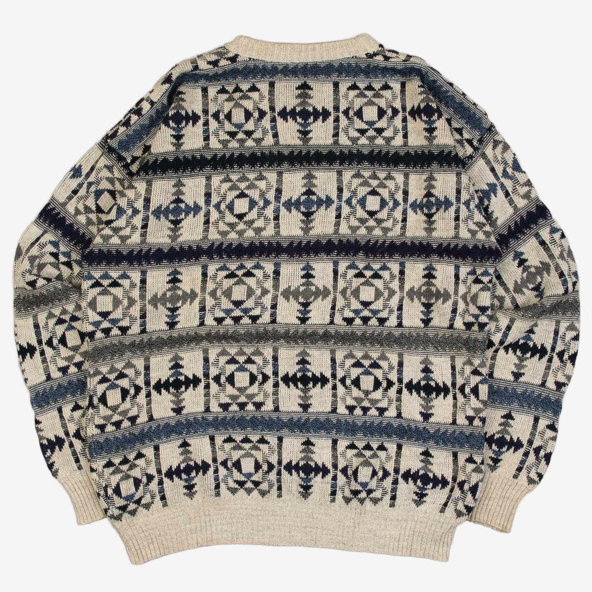 MEN'S VINTAGE 1990S PATTERNED KNITTED JUMPER - LARGE