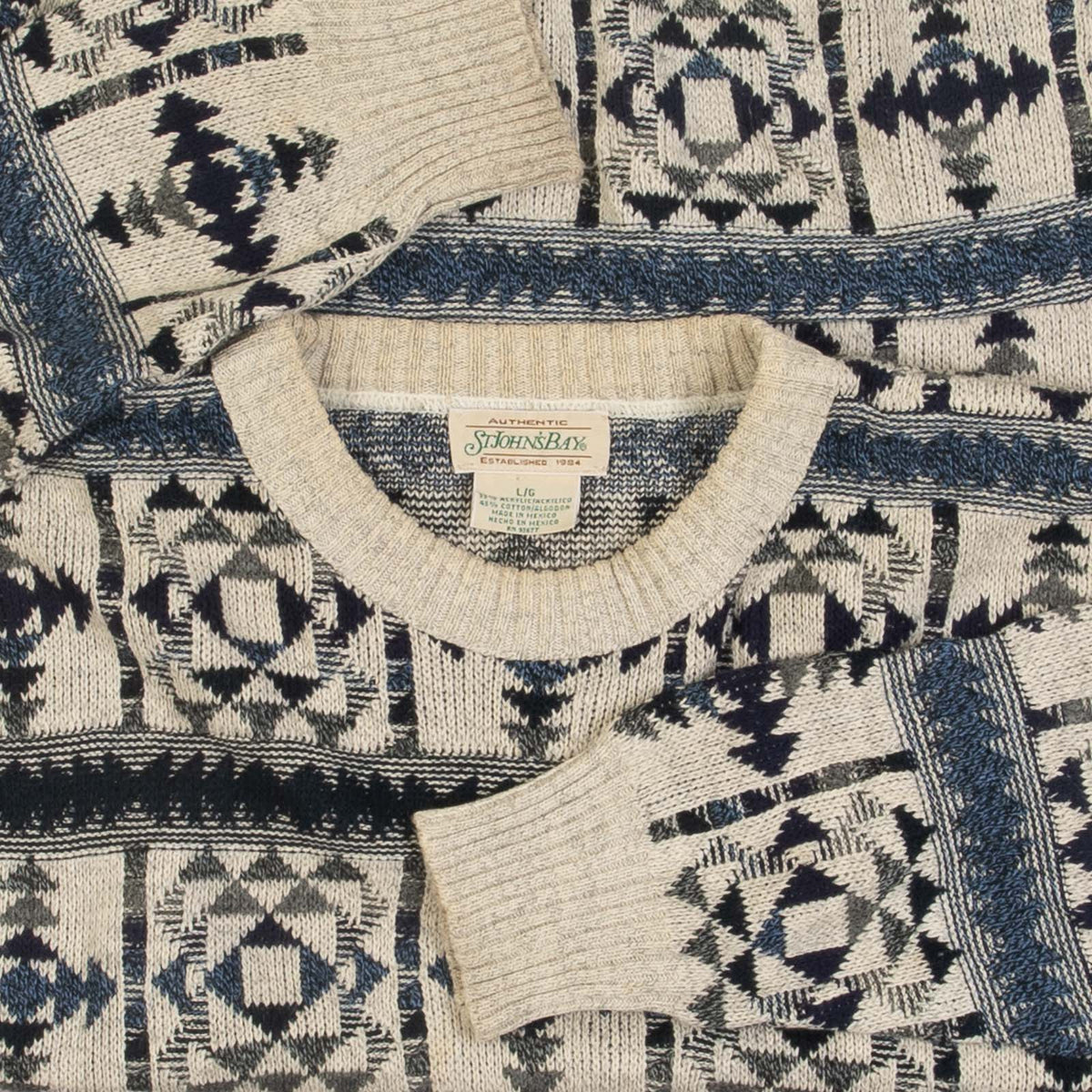 MEN'S VINTAGE 1990S PATTERNED KNITTED JUMPER - LARGE