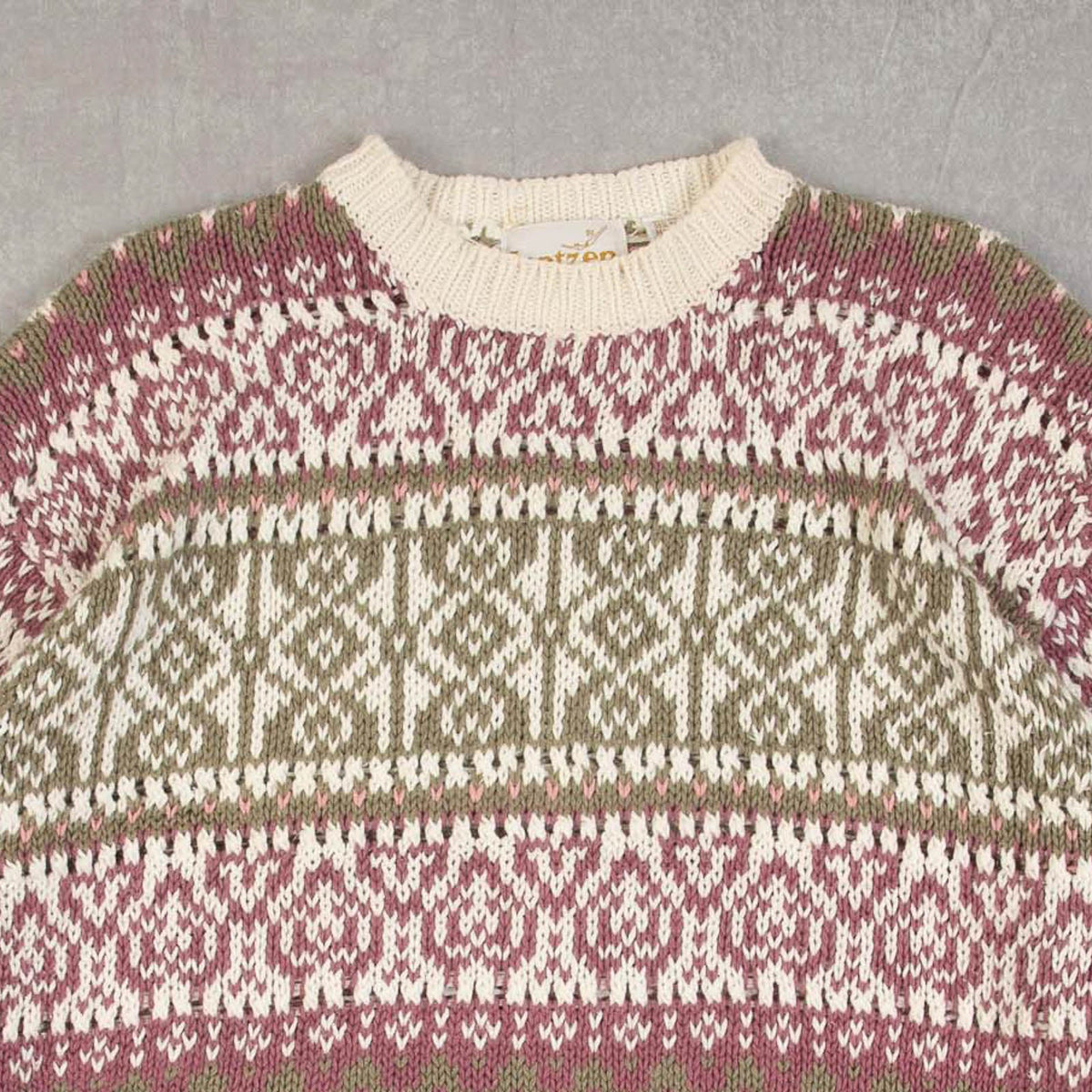 WOMEN'S VINTAGE 1990S PATTERNED KNITTED JUMPER - X-LARGE