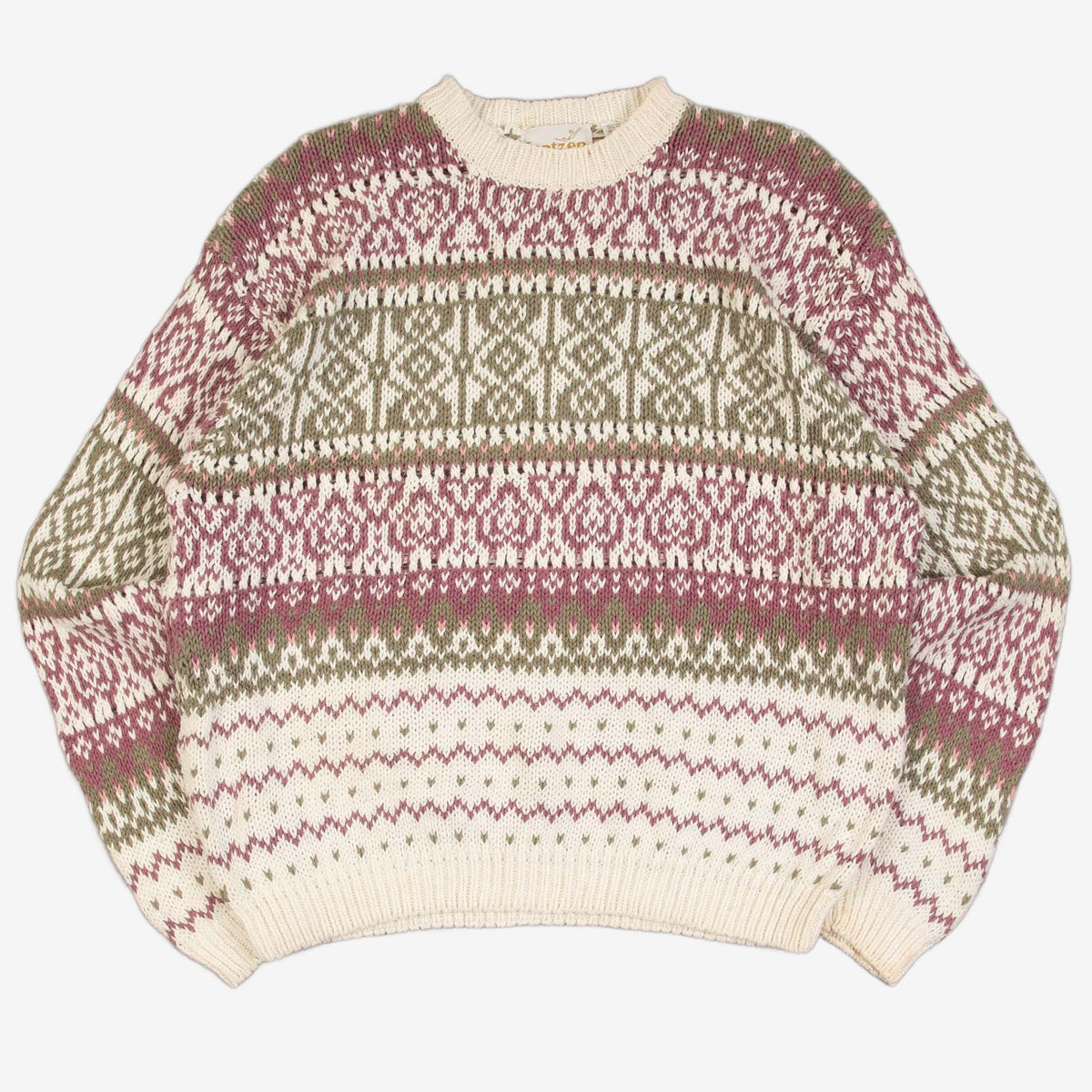 WOMEN'S VINTAGE 1990S PATTERNED KNITTED JUMPER - X-LARGE