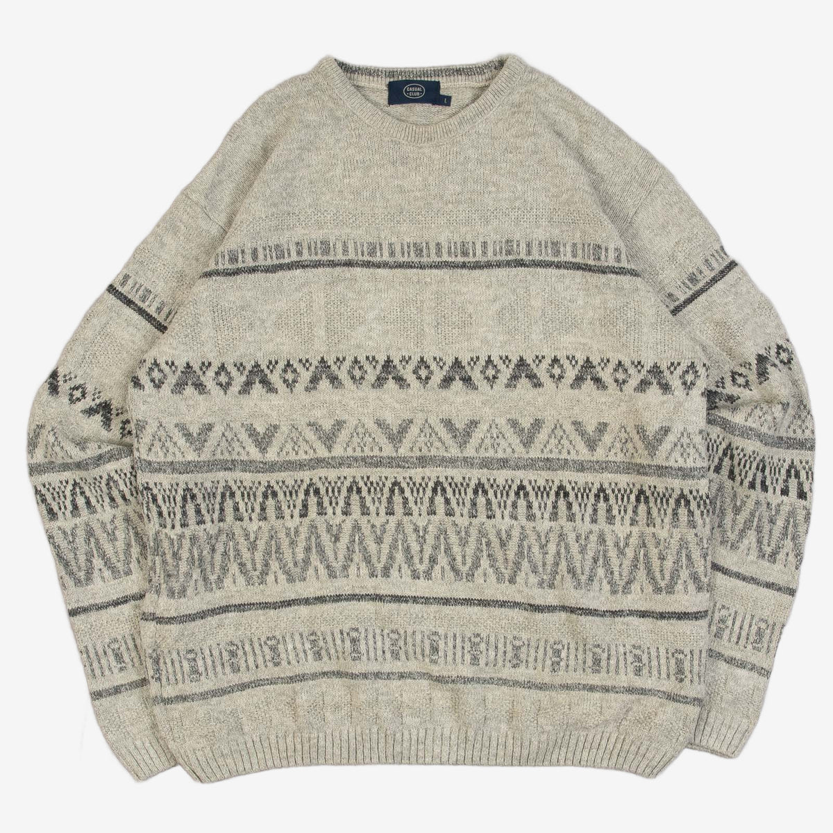 MEN'S VINTAGE 1990S PATTERNED KNITTED JUMPER - LARGE