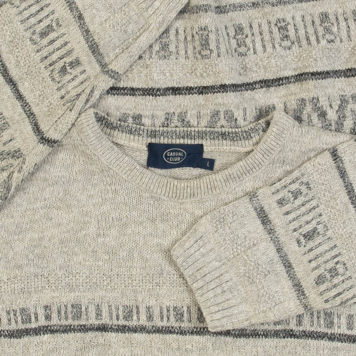 MEN'S VINTAGE 1990S PATTERNED KNITTED JUMPER - LARGE