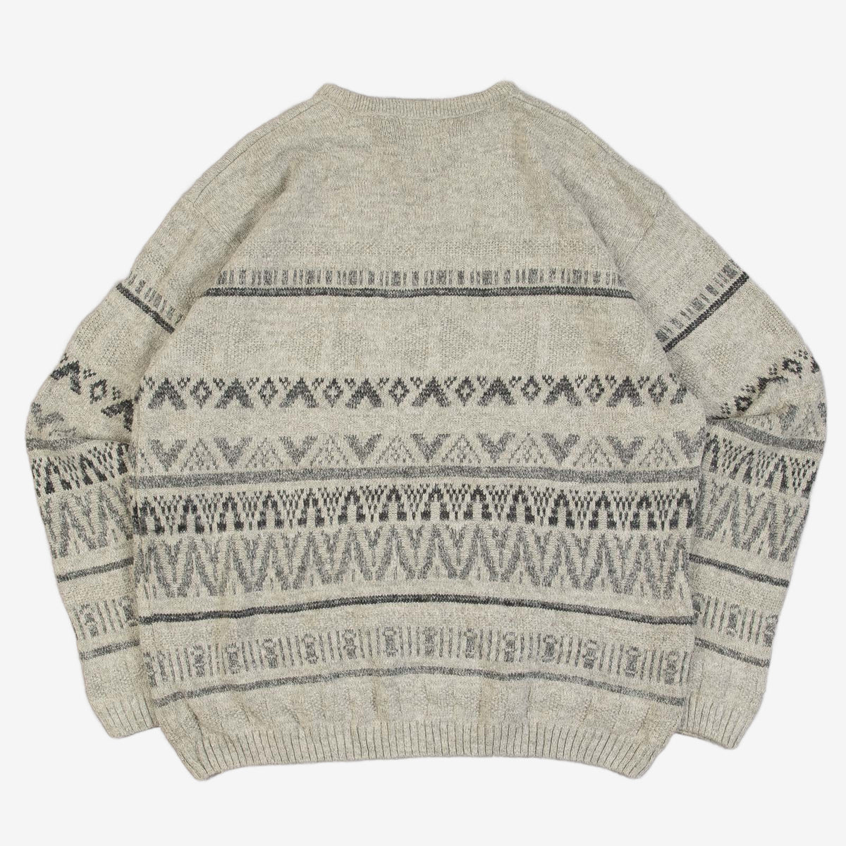 MEN'S VINTAGE 1990S PATTERNED KNITTED JUMPER - LARGE