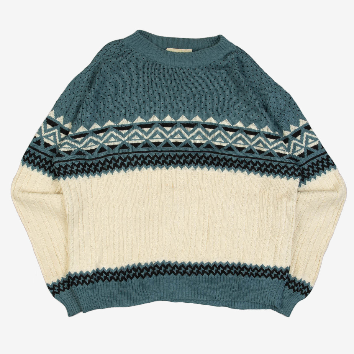 MEN'S VINTAGE 1990S PATTERNED RIB KNITTED JUMPER - X-LARGE