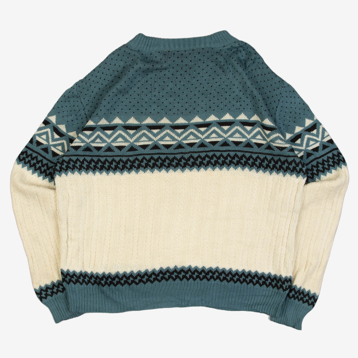MEN'S VINTAGE 1990S PATTERNED RIB KNITTED JUMPER - X-LARGE