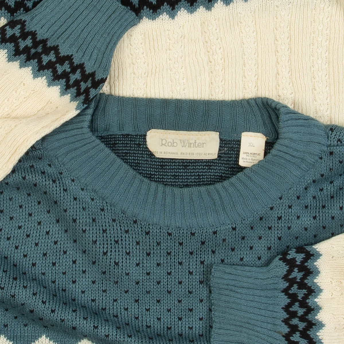 MEN'S VINTAGE 1990S PATTERNED RIB KNITTED JUMPER - X-LARGE