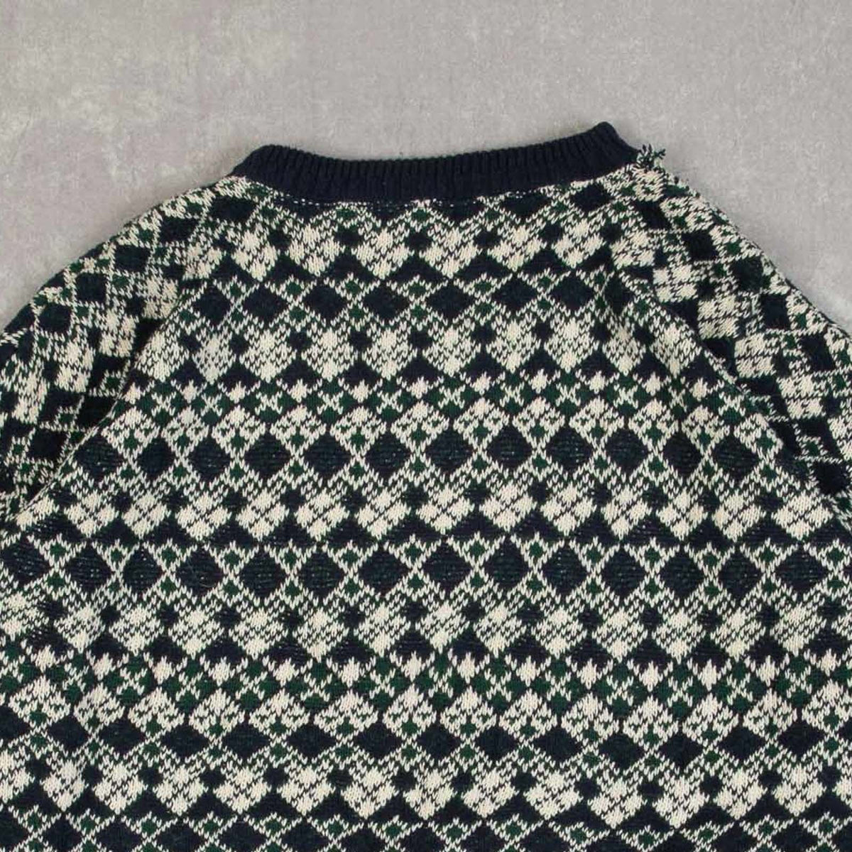 MEN'S VINTAGE 1990S PATTERNED KNITTED JUMPER - MEDIUM