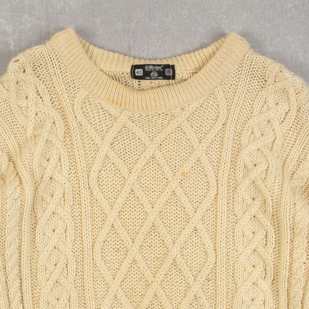 MEN'S VINTAGE 1980S STRUCTURED ARAN KNITTED JUMPER - MEDIUM