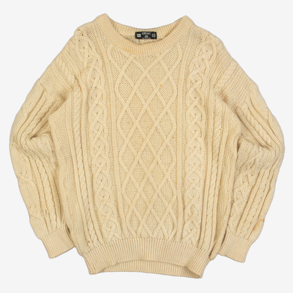 MEN'S VINTAGE 1980S STRUCTURED ARAN KNITTED JUMPER - MEDIUM