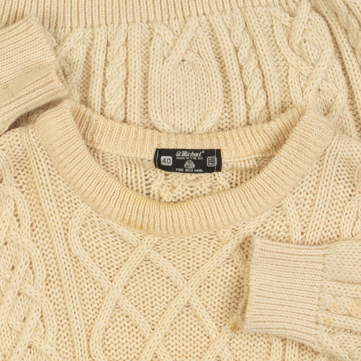 MEN'S VINTAGE 1980S STRUCTURED ARAN KNITTED JUMPER - MEDIUM