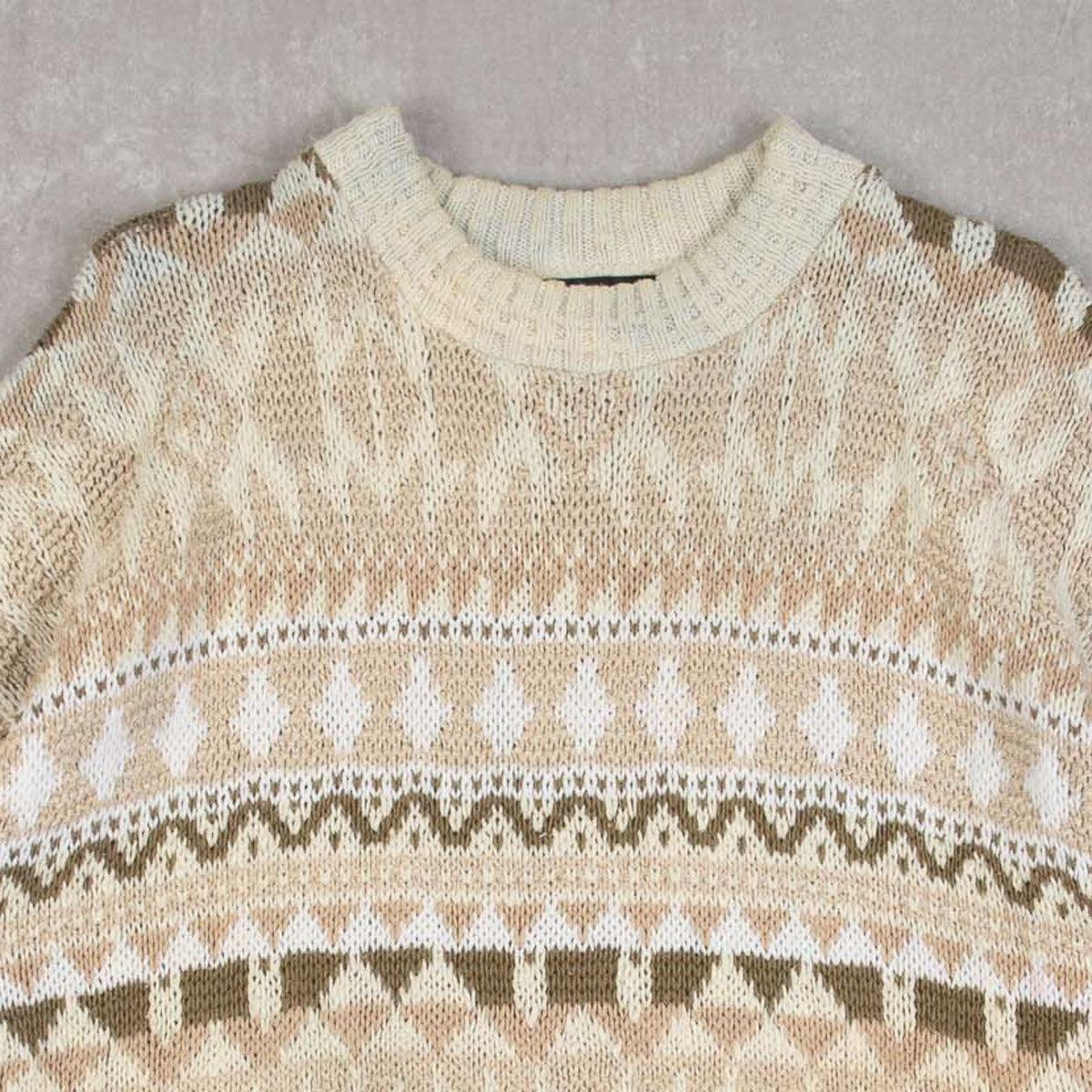 MEN'S VINTAGE 1990S STRUCTURED PATTERNED KNITTED JUMPER - X-LARGE