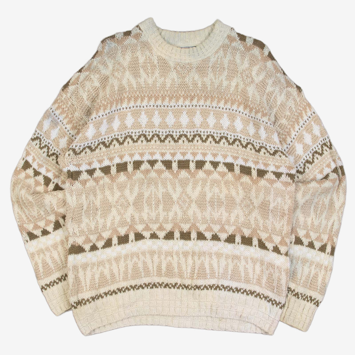 MEN'S VINTAGE 1990S STRUCTURED PATTERNED KNITTED JUMPER - X-LARGE