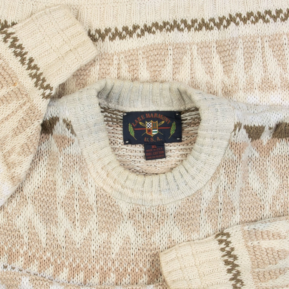 MEN'S VINTAGE 1990S STRUCTURED PATTERNED KNITTED JUMPER - X-LARGE