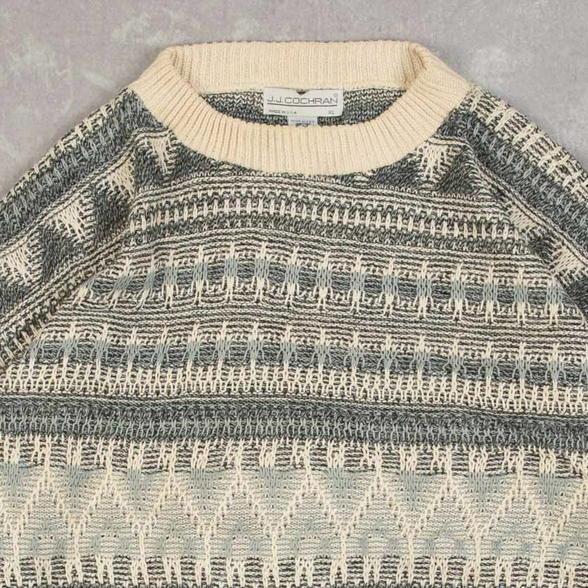 MEN'S VINTAGE 1990S STRUCTURED PATTERNED KNITTED JUMPER - X-LARGE