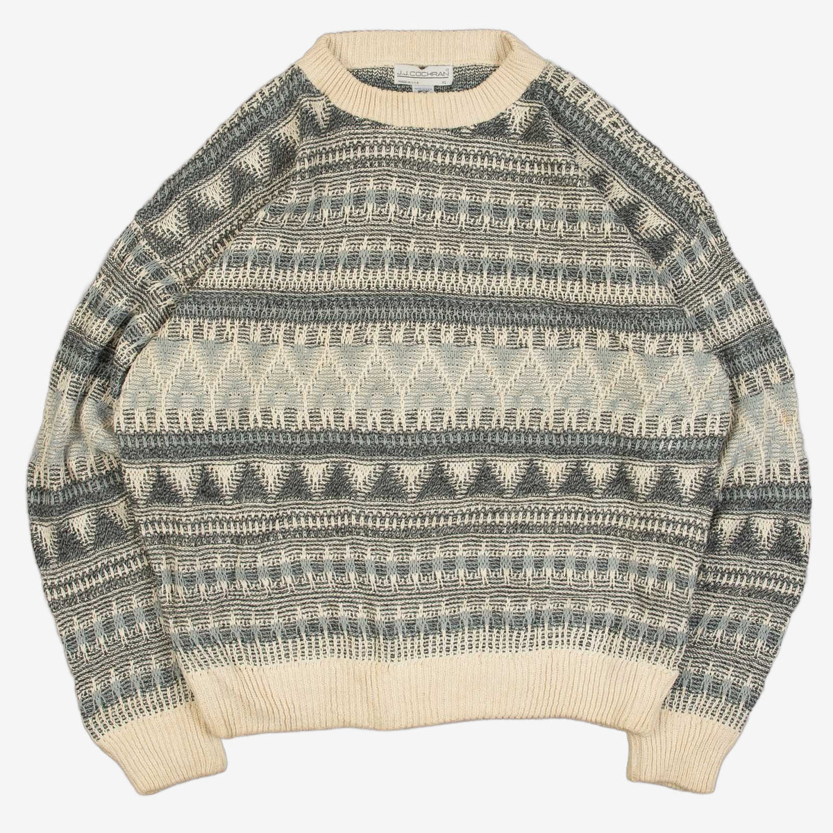 MEN'S VINTAGE 1990S STRUCTURED PATTERNED KNITTED JUMPER - X-LARGE