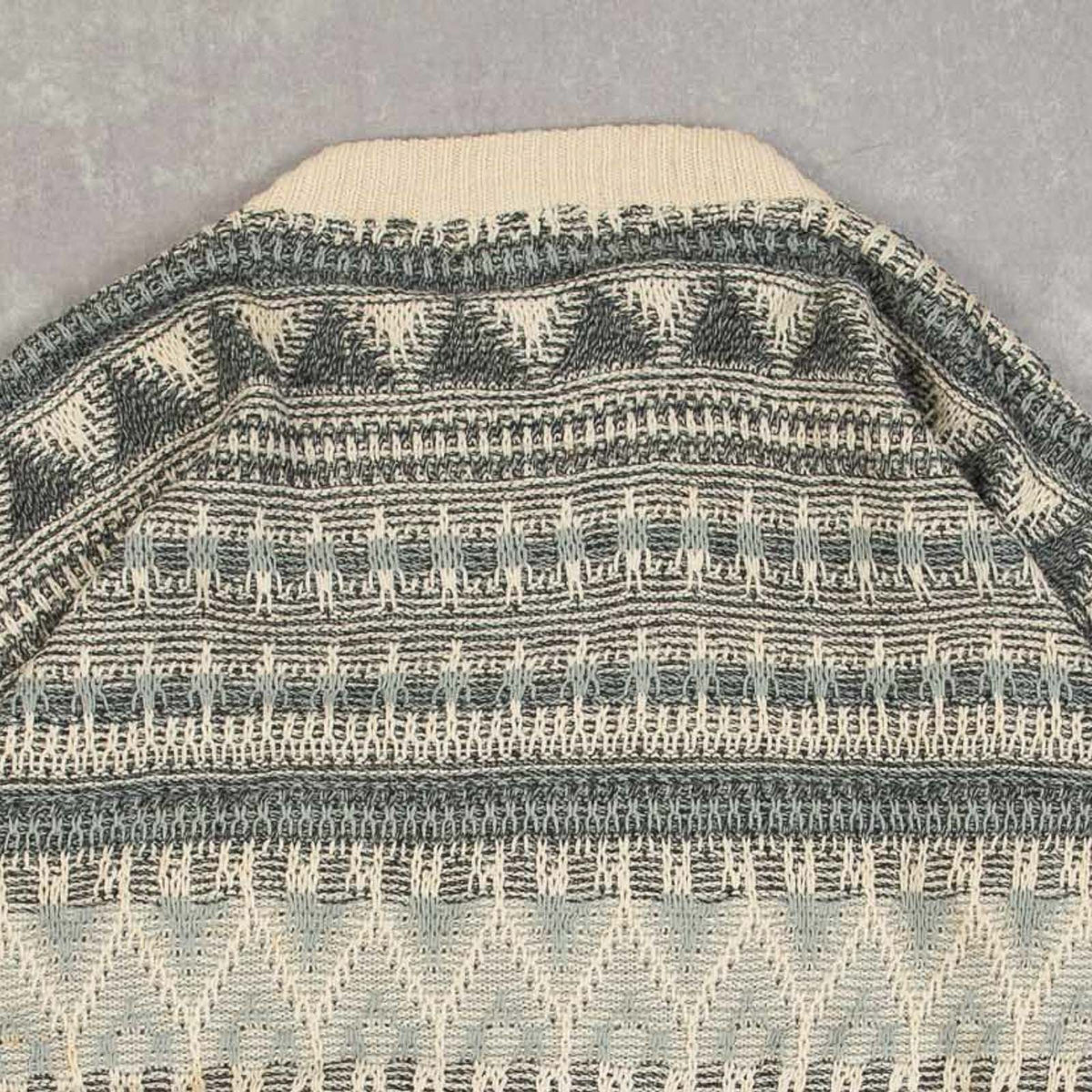 MEN'S VINTAGE 1990S STRUCTURED PATTERNED KNITTED JUMPER - X-LARGE