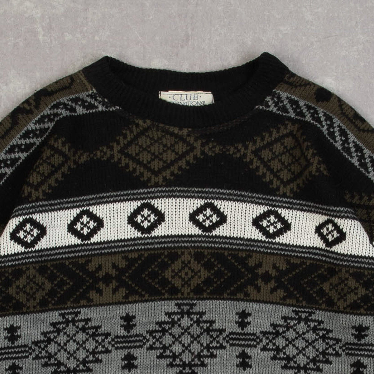 MEN'S VINTAGE 1990S PATTERNED KNITTED JUMPER - LARGE