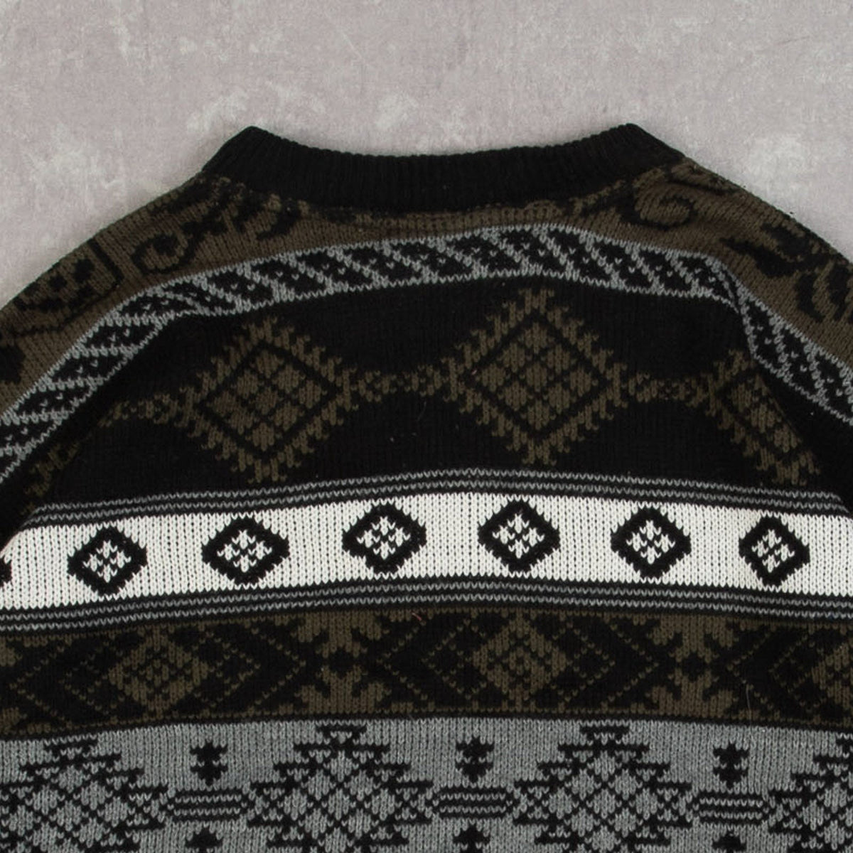 MEN'S VINTAGE 1990S PATTERNED KNITTED JUMPER - LARGE