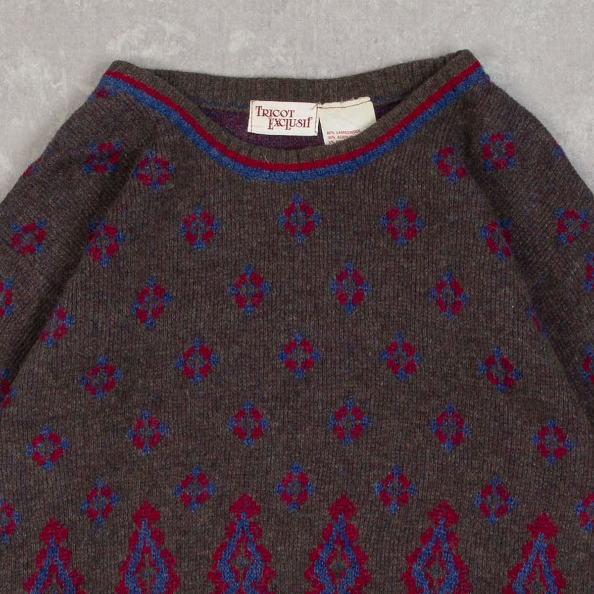 MEN'S VINTAGE 1980S PATTERNED KNITTED JUMPER - SMALL