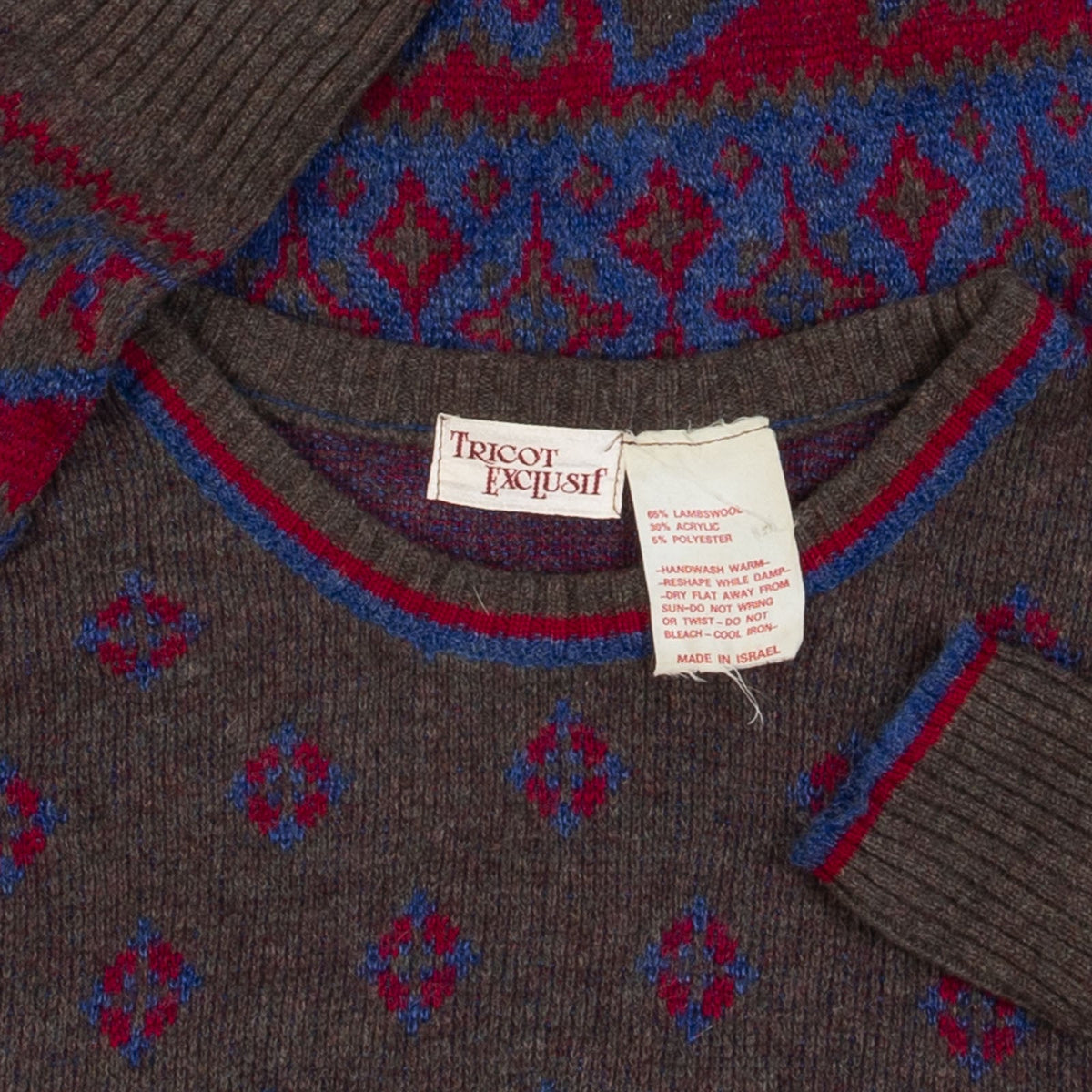MEN'S VINTAGE 1980S PATTERNED KNITTED JUMPER - SMALL