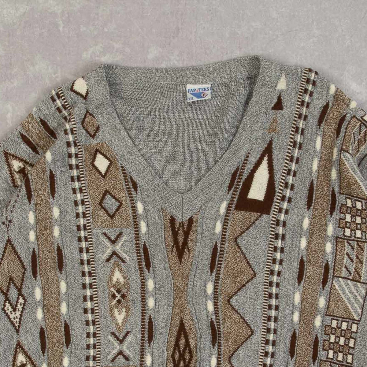 MEN'S VINTAGE 1990S PATTERNED KNITTED JUMPER - XX-LARGE