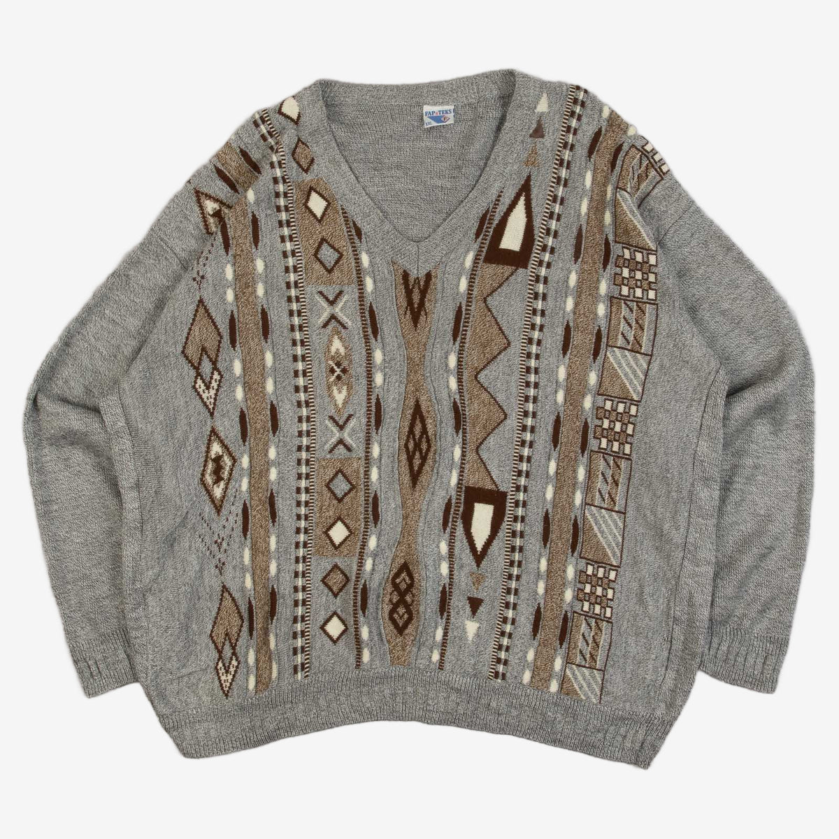 MEN'S VINTAGE 1990S PATTERNED KNITTED JUMPER - XX-LARGE