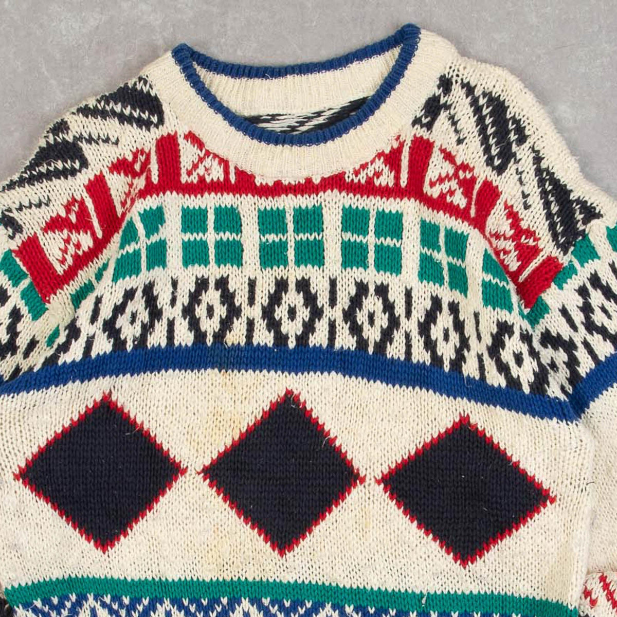 MEN'S VINTAGE 1980S PATTERNED KNITTED JUMPER - SMALL