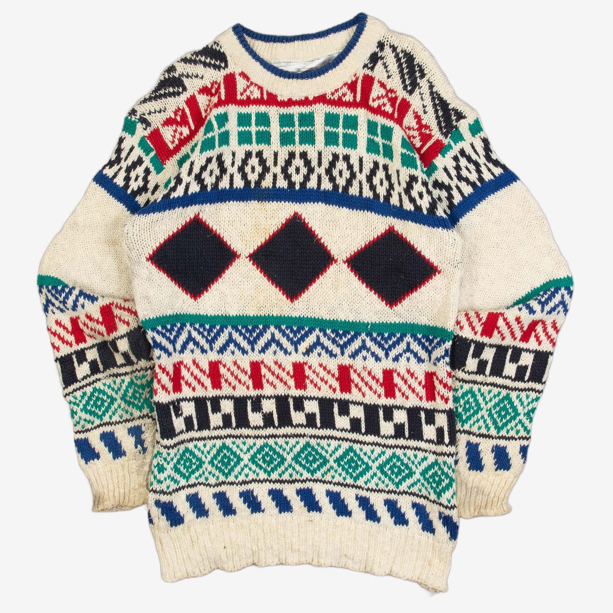 MEN'S VINTAGE 1980S PATTERNED KNITTED JUMPER - SMALL