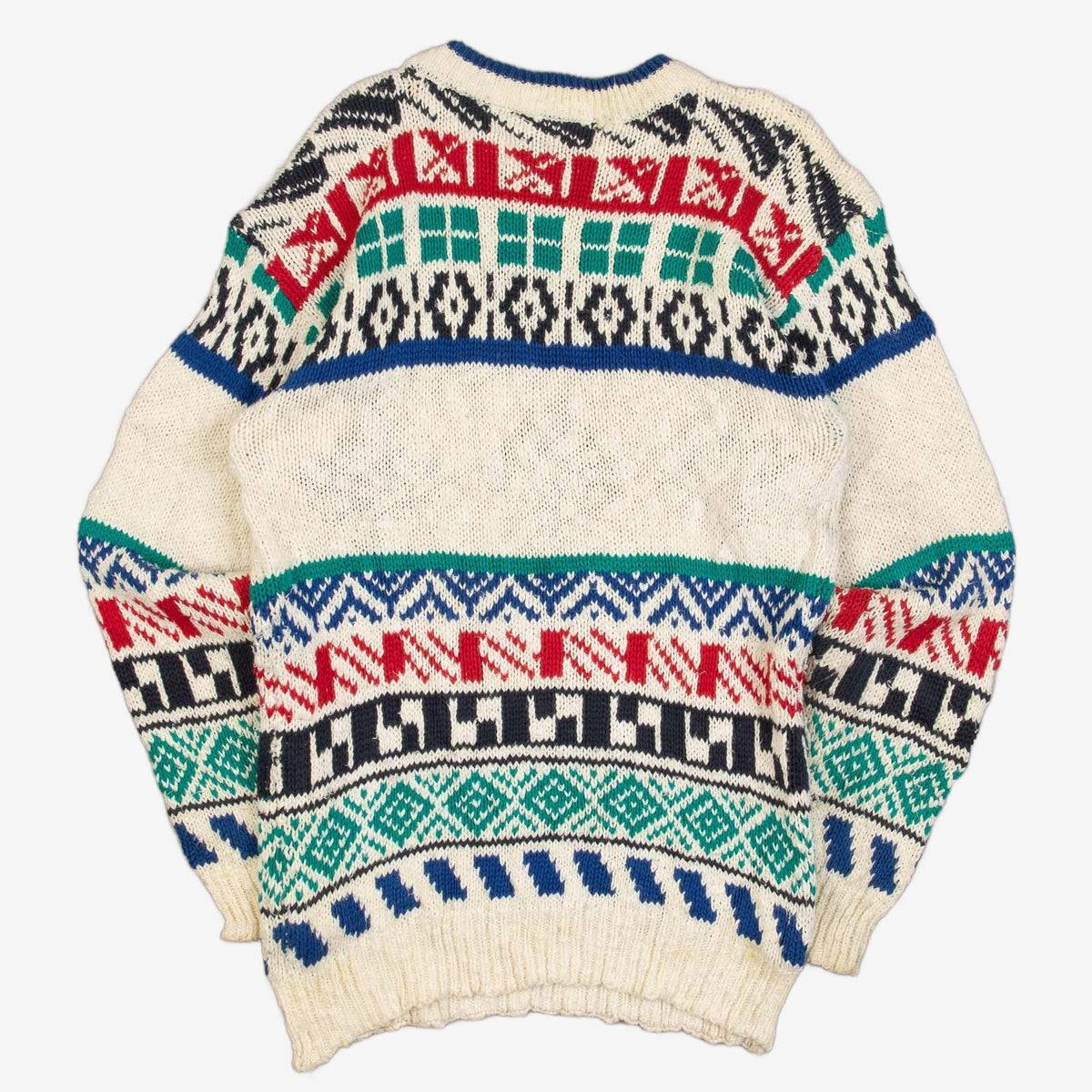 MEN'S VINTAGE 1980S PATTERNED KNITTED JUMPER - SMALL
