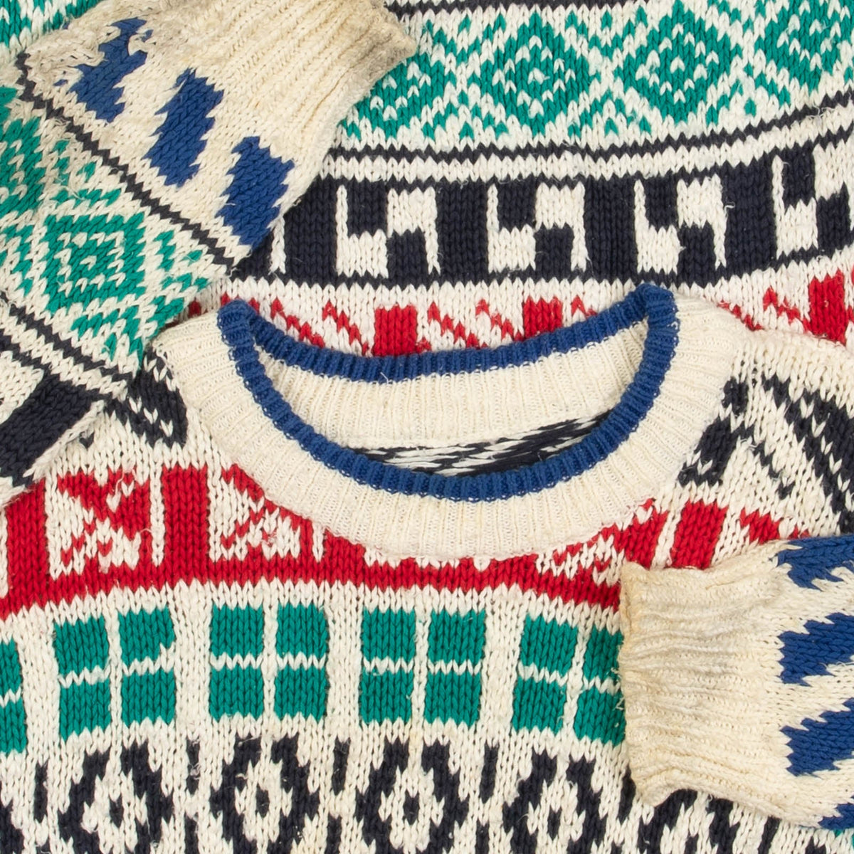 MEN'S VINTAGE 1980S PATTERNED KNITTED JUMPER - SMALL