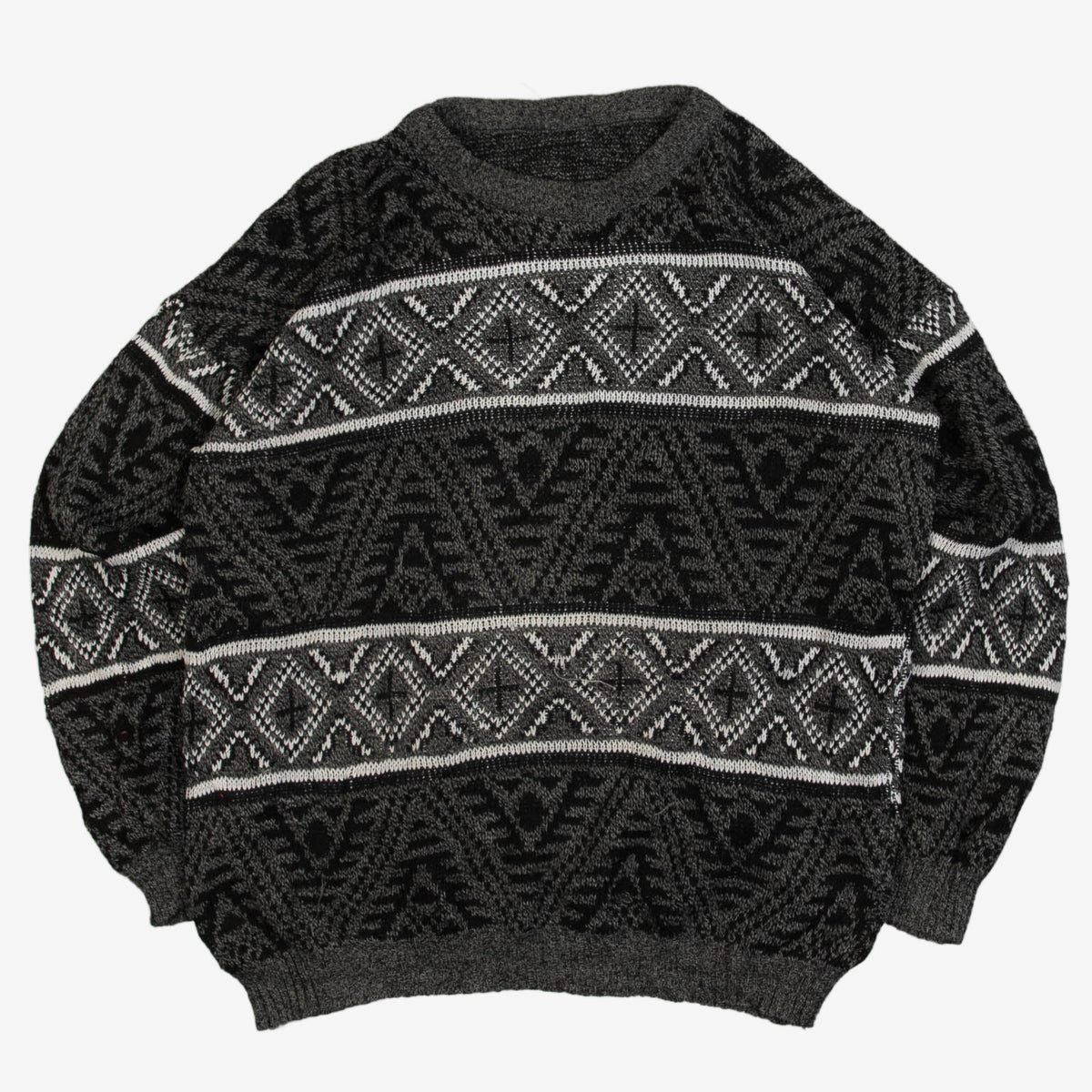 MEN'S VINTAGE 1990S PATTERNED KNITTED JUMPER - MEDIUM